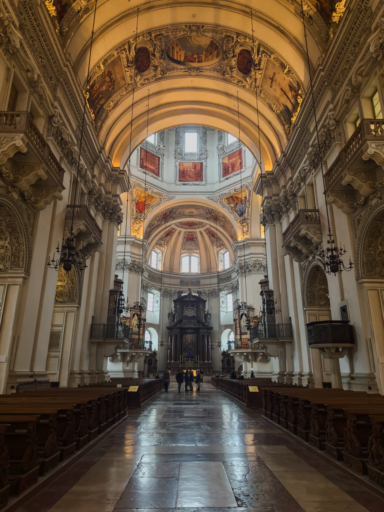 The Baroque nave of Salzburg Cathedral toward the altar
